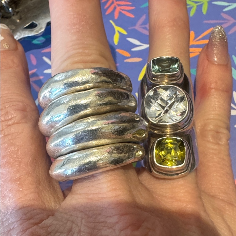 Solid Sterling Silver Ring With Green And Blue Ge… - image 8